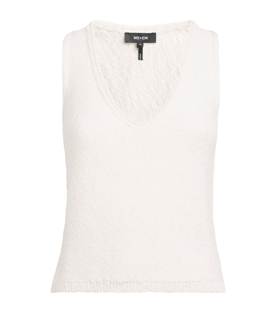 White Cotton-Linen Bouclé Tank Top