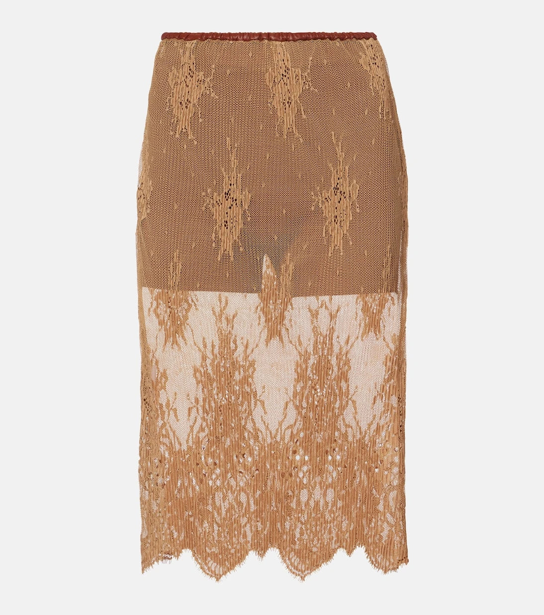 Jacques Wei - Layered leather-trimmed lace midi skirt