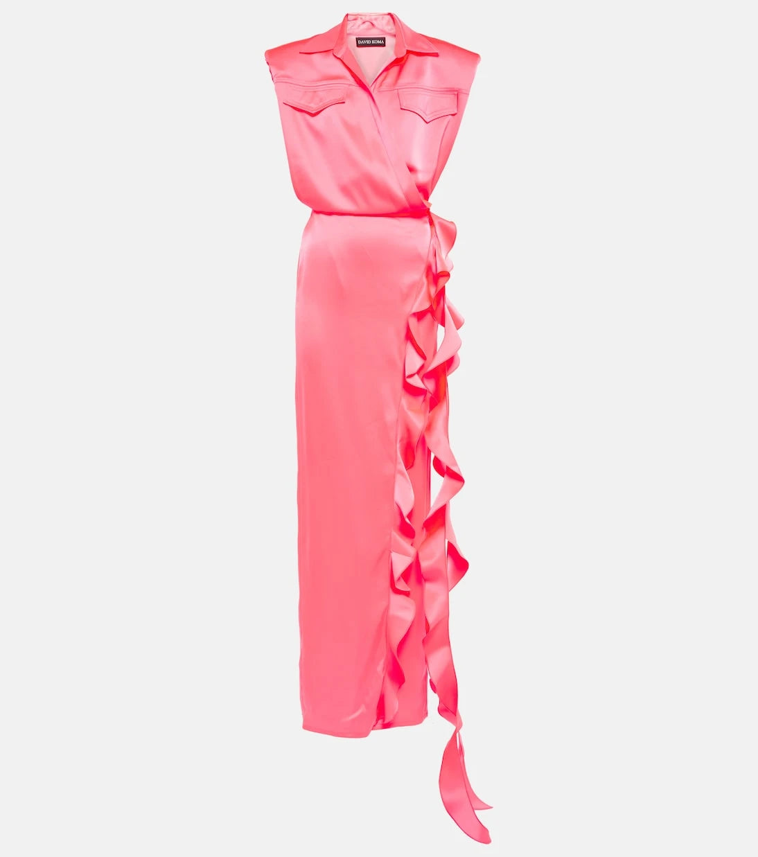 David Koma - Ruffle satin wrap gown