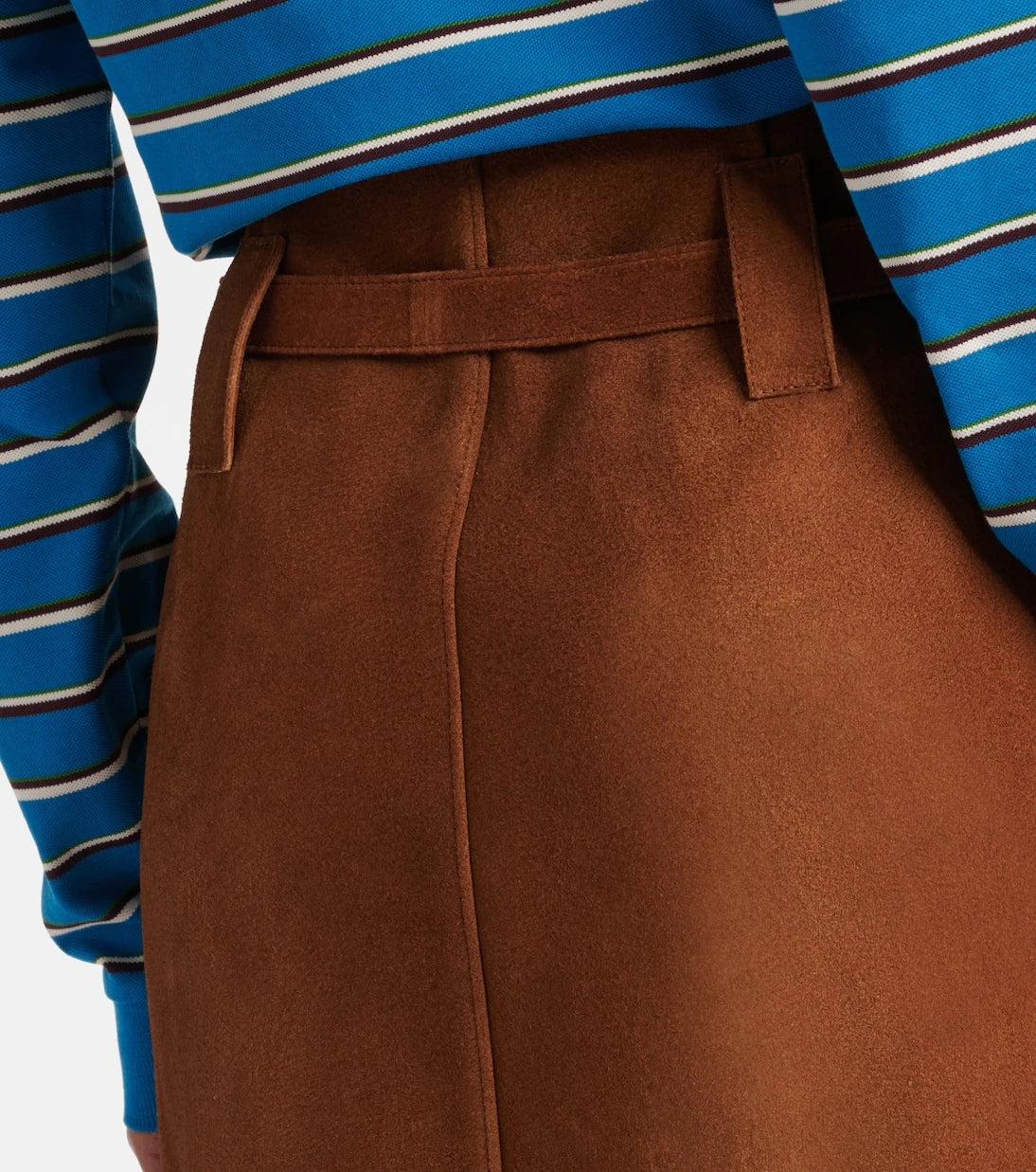 Prada - Belted suede midi skirt