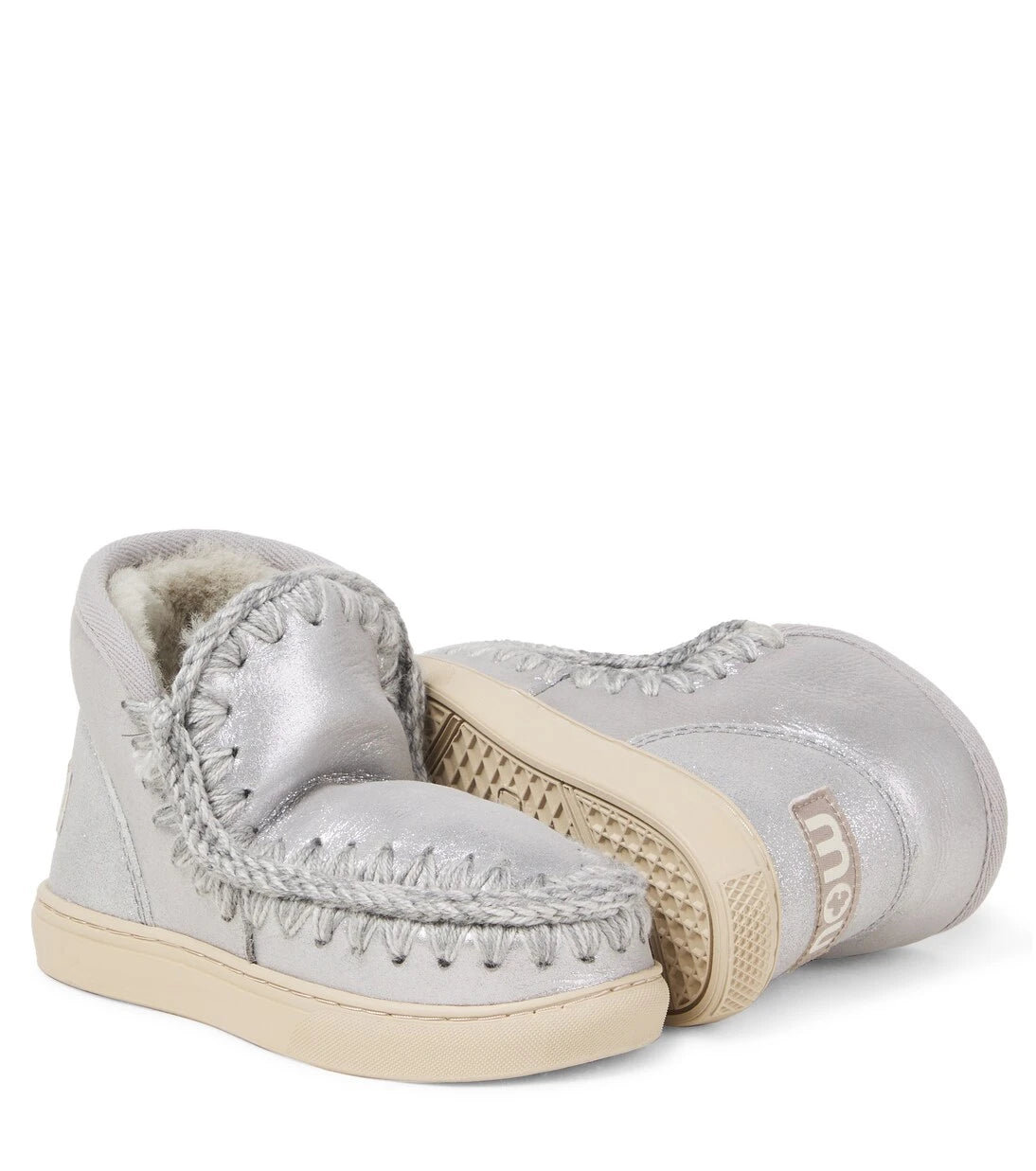 Mou Kids - Embroidered shearling-lined suede boots