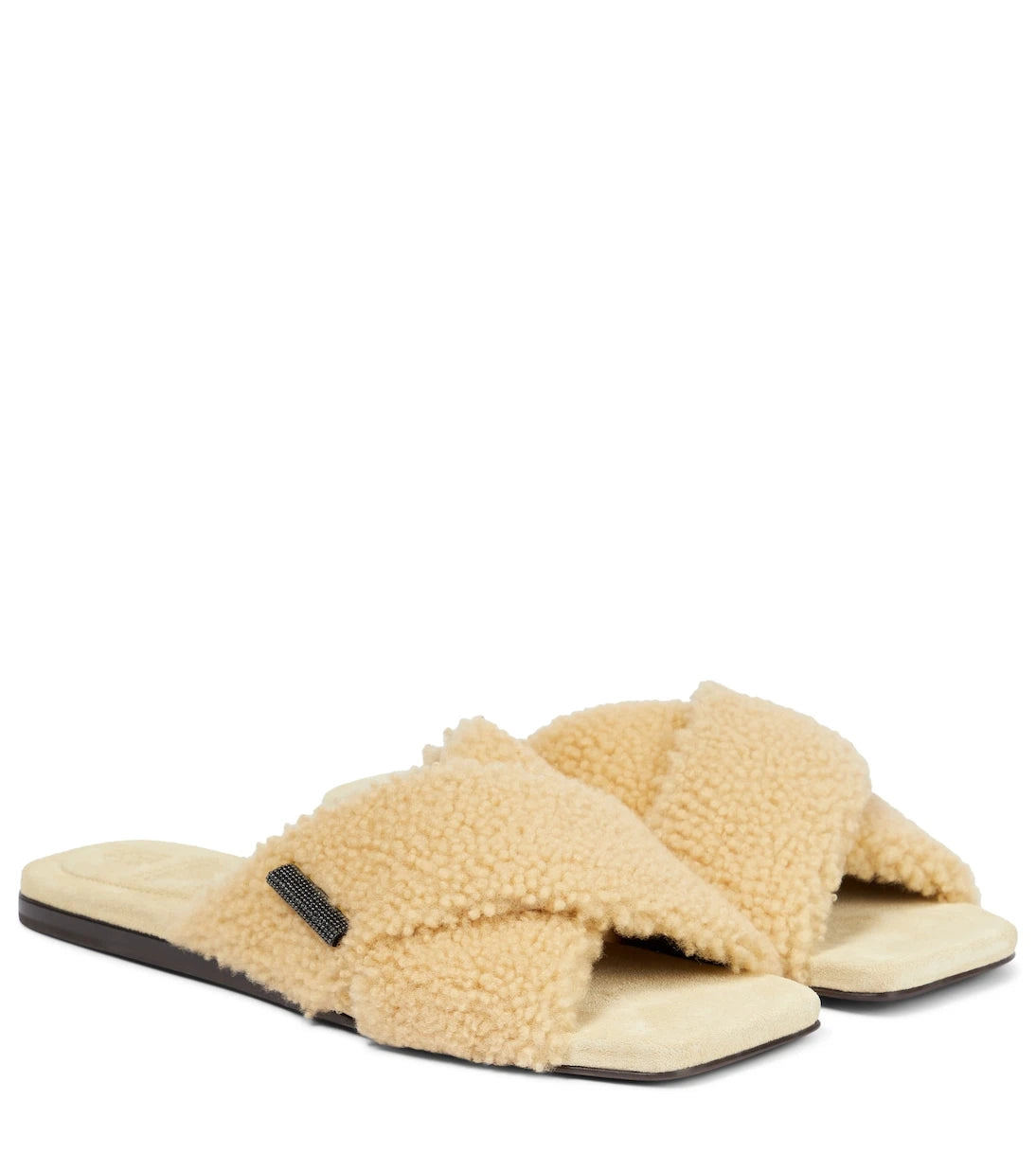 Brunello Cucinelli - Embellished shearling slides