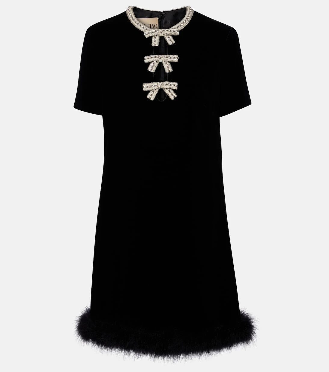Valentino - Embellished feather-trimmed velvet minidress