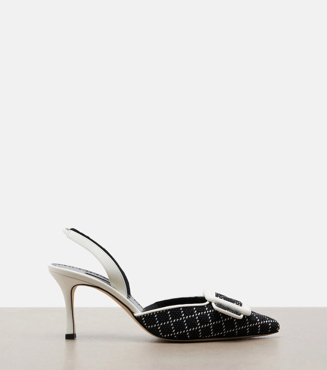 Manolo Blahnik - Maysli raffia-effect slingback pumps