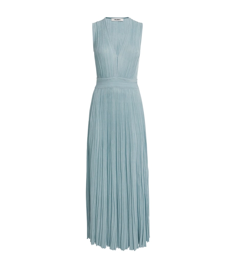 VALENTI Blue Knitted V-Neck Maxi Dress