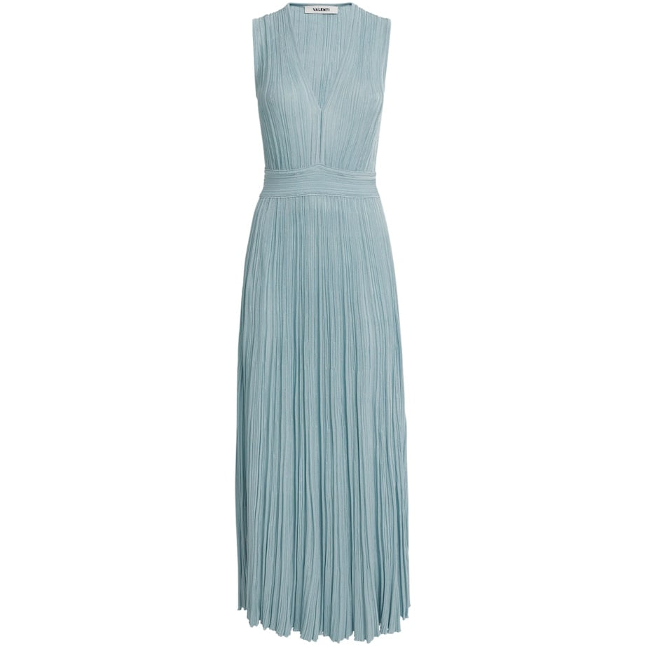 VALENTI Blue Knitted V-Neck Maxi Dress