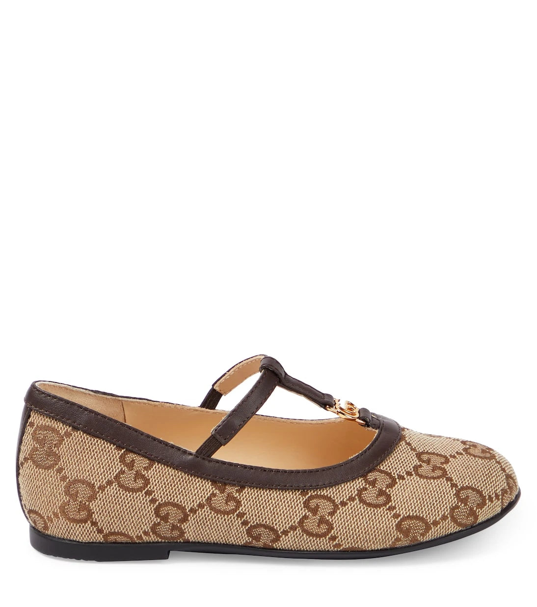 Gucci Kids - حذاء باليه مسطح مزين بجلد شعار GG المزدوج