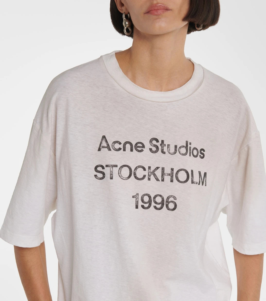 Acne Studios - تي شيرت قطن وقنب بشعار متآكل