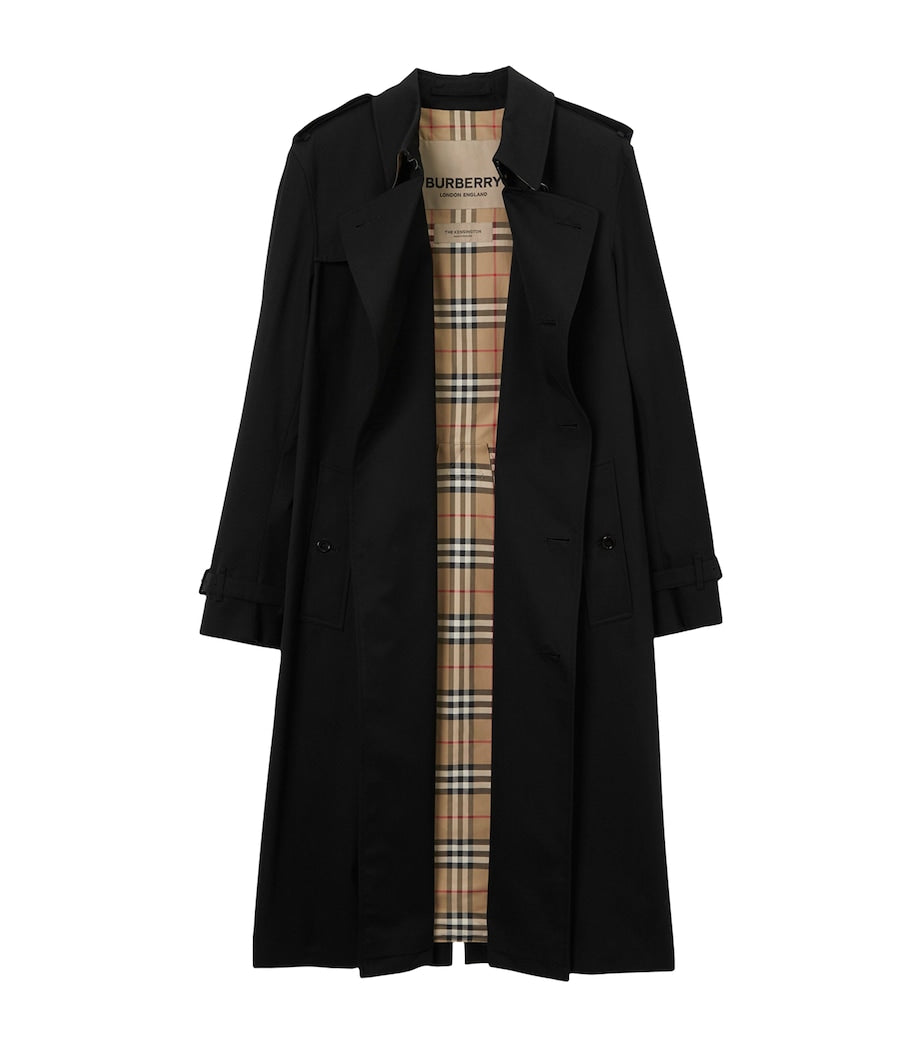 Burberry Black Long Kensington Heritage Trench Coat