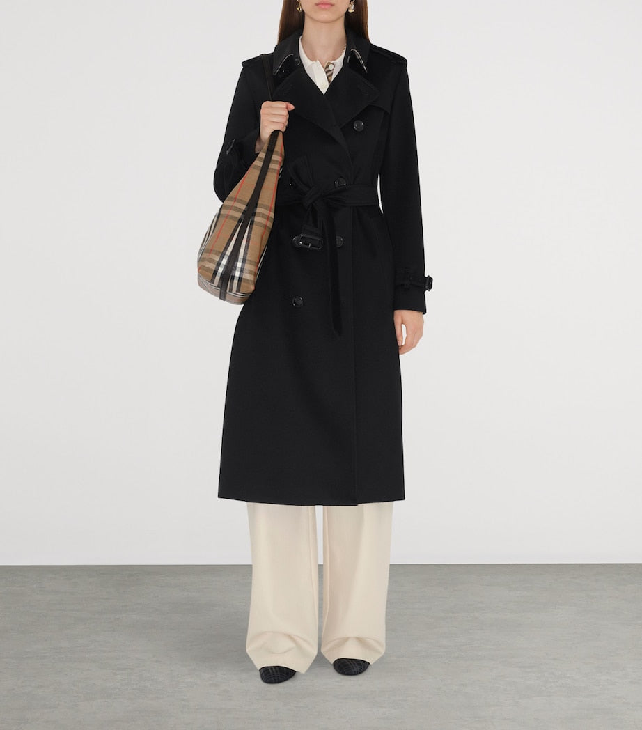 Burberry Black Cashmere Long Kensington Heritage Trench Coat