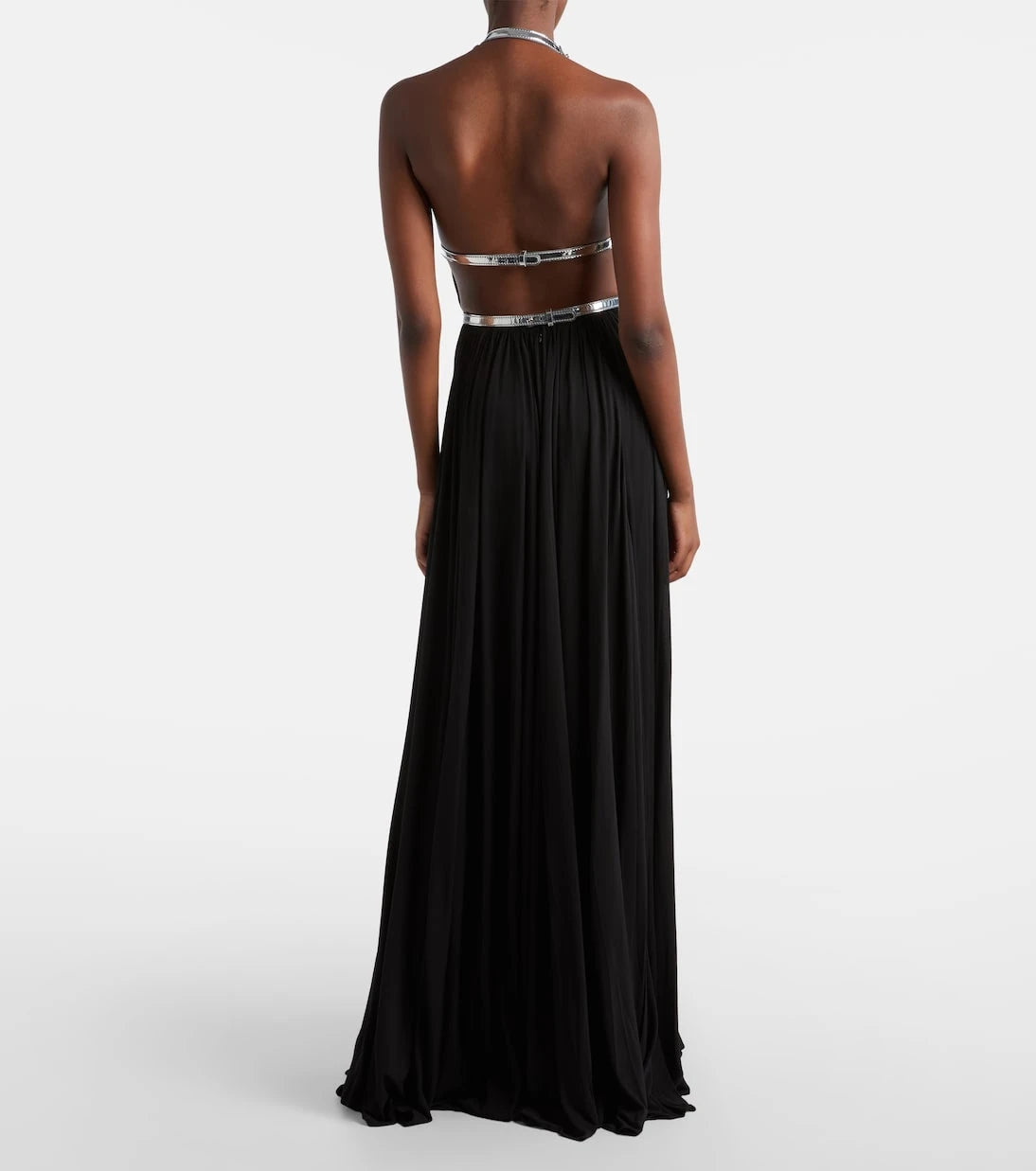 Alaïa - فستان بتصميم انسيابي مزين بالجلد
