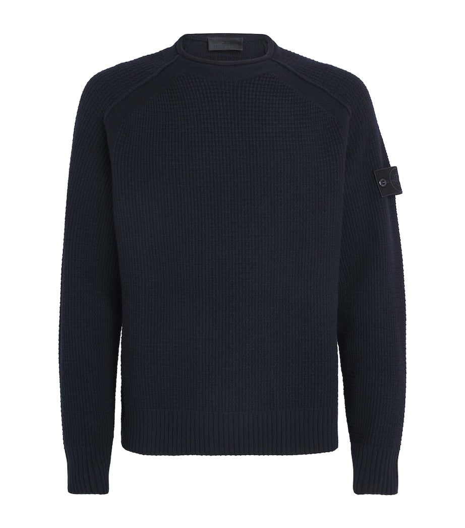 Stone Island Navy GHOST PIECE Virgin Wool Cable-Knit Sweater