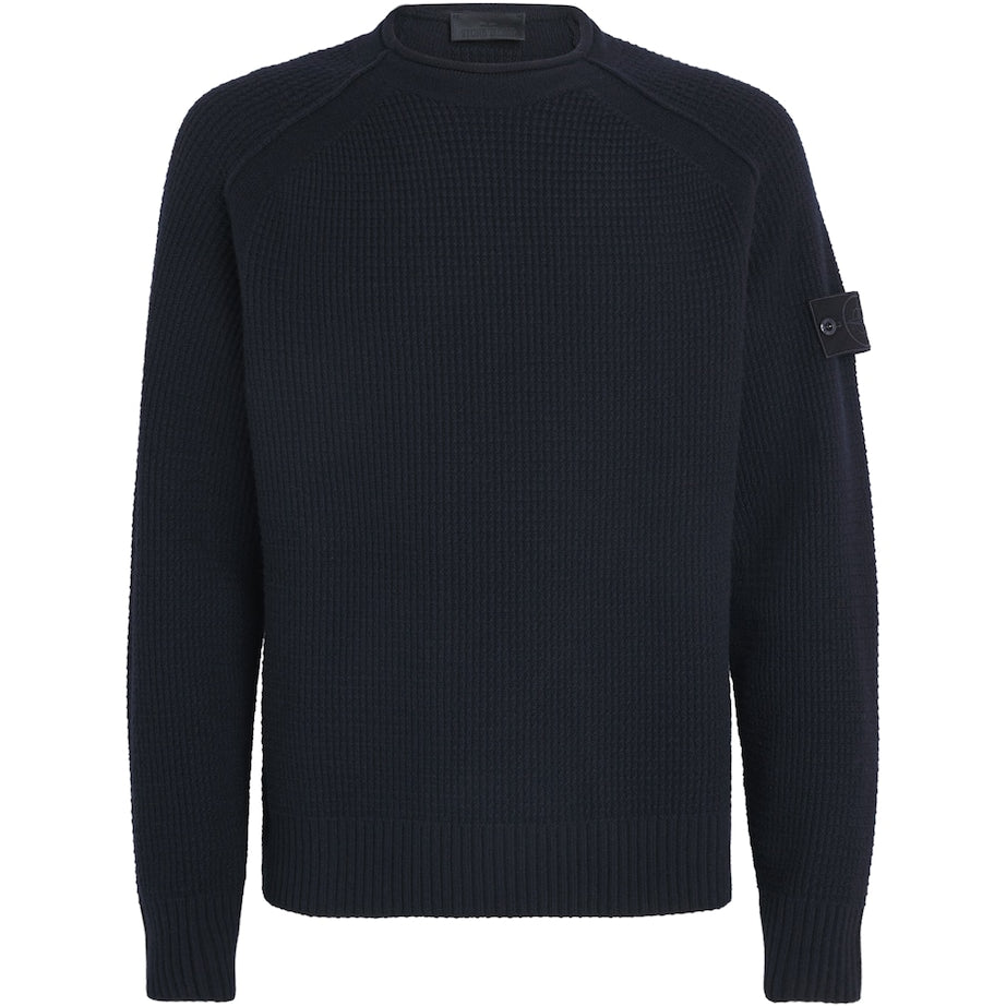 Stone Island Navy GHOST PIECE Virgin Wool Cable-Knit Sweater