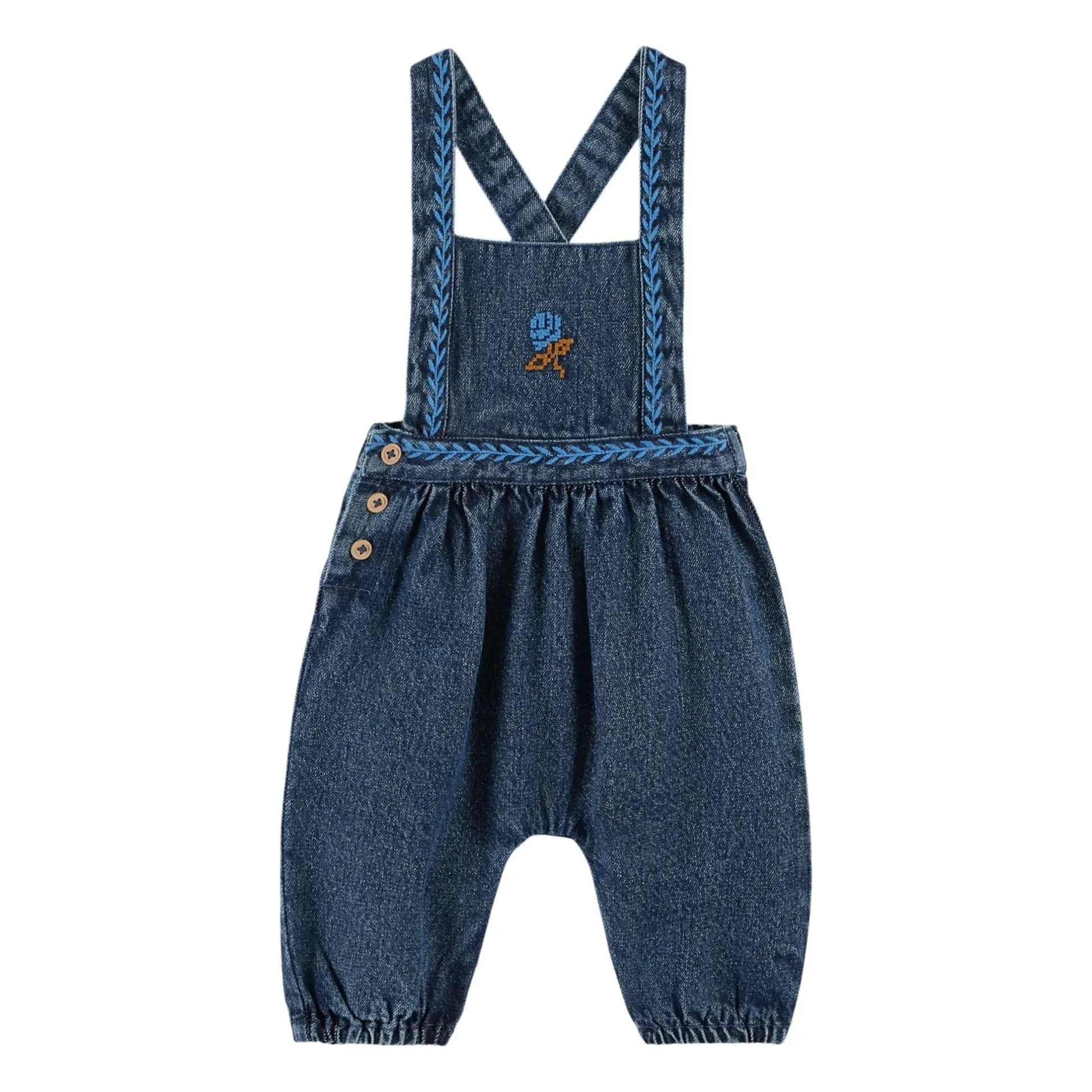 Emile et Ida - Embroidered Jean Dungarees | Blue