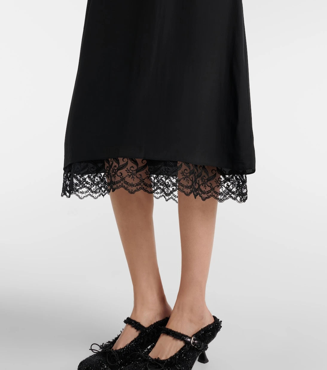 Simone Rocha - Lace-trimmed crêpe de chine midi skirt