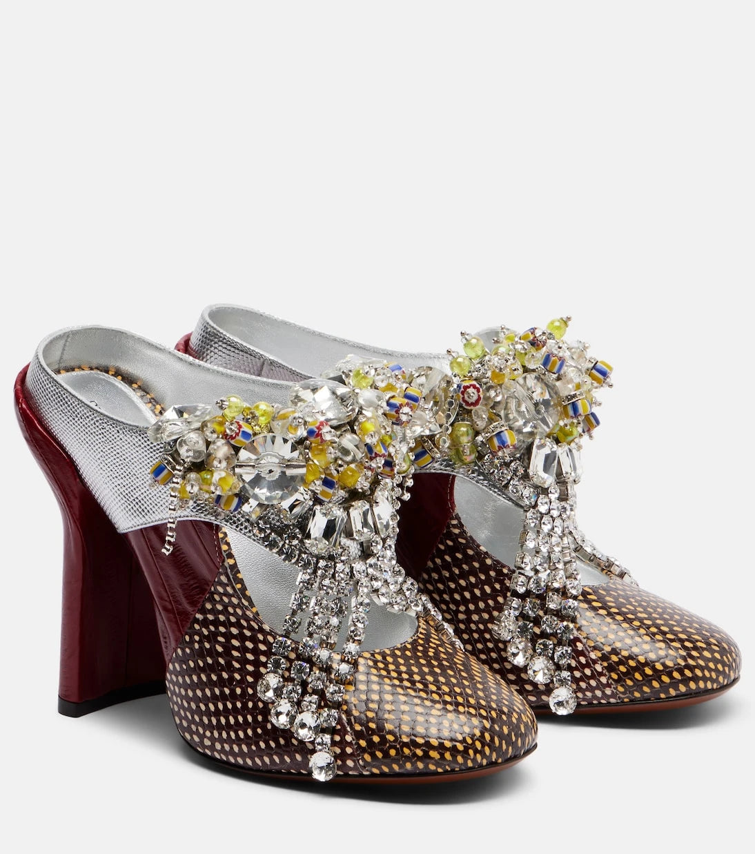 Dries Van Noten - Embellished patchwork leather mules