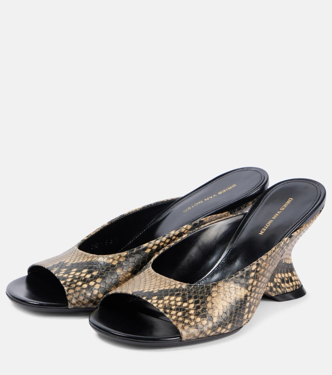 Dries Van Noten - Snake-effect leather mules