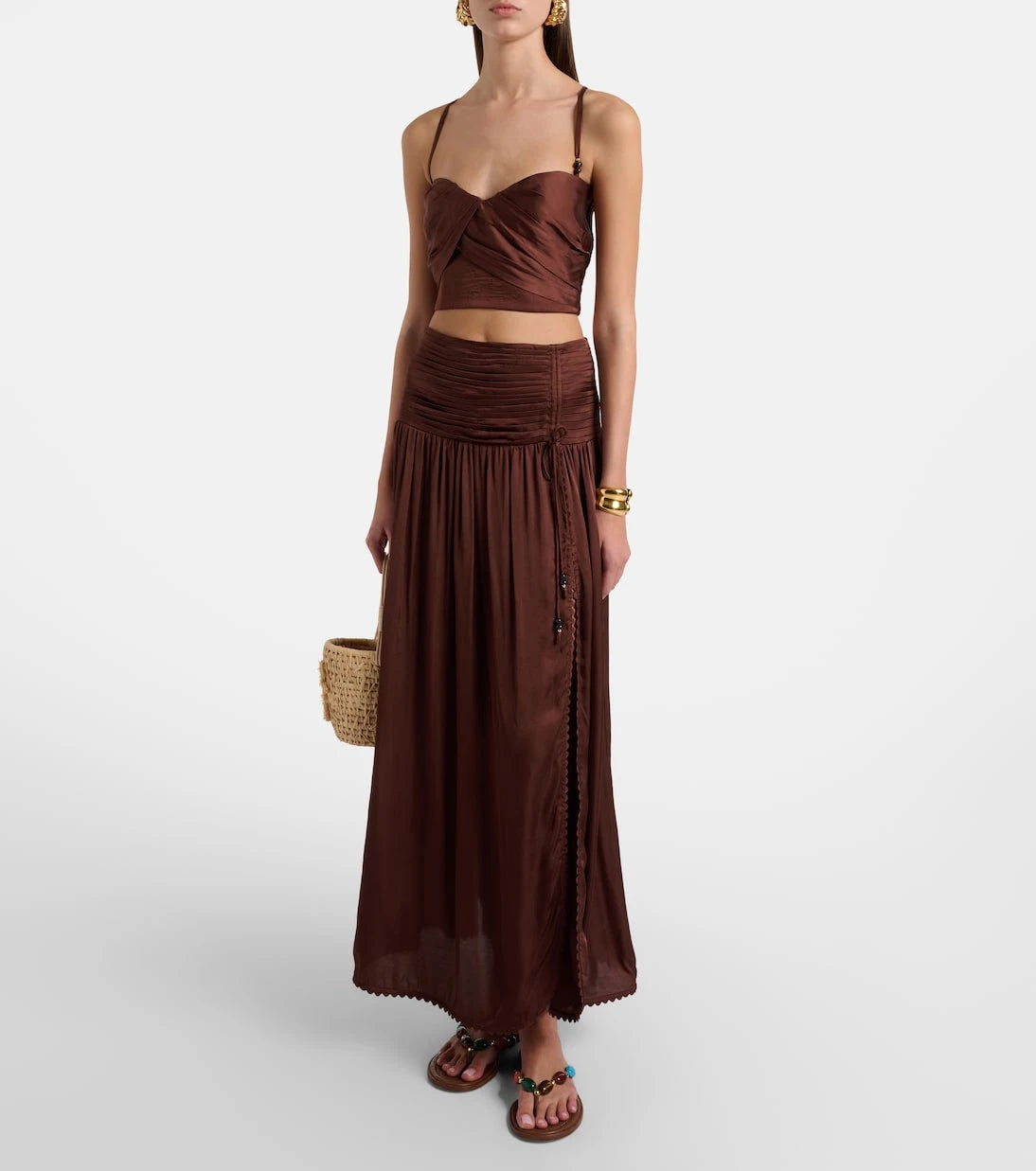 Poupette St Barth - Carla pleated satin maxi skirt