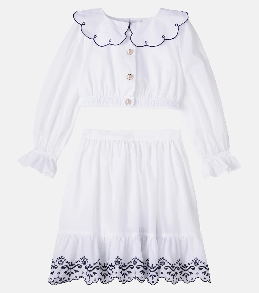 Patachou - Embroidered cotton top and skirt set