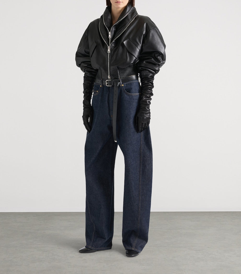 Givenchy Black Leather Shawl-Collar Cocoon Jacket