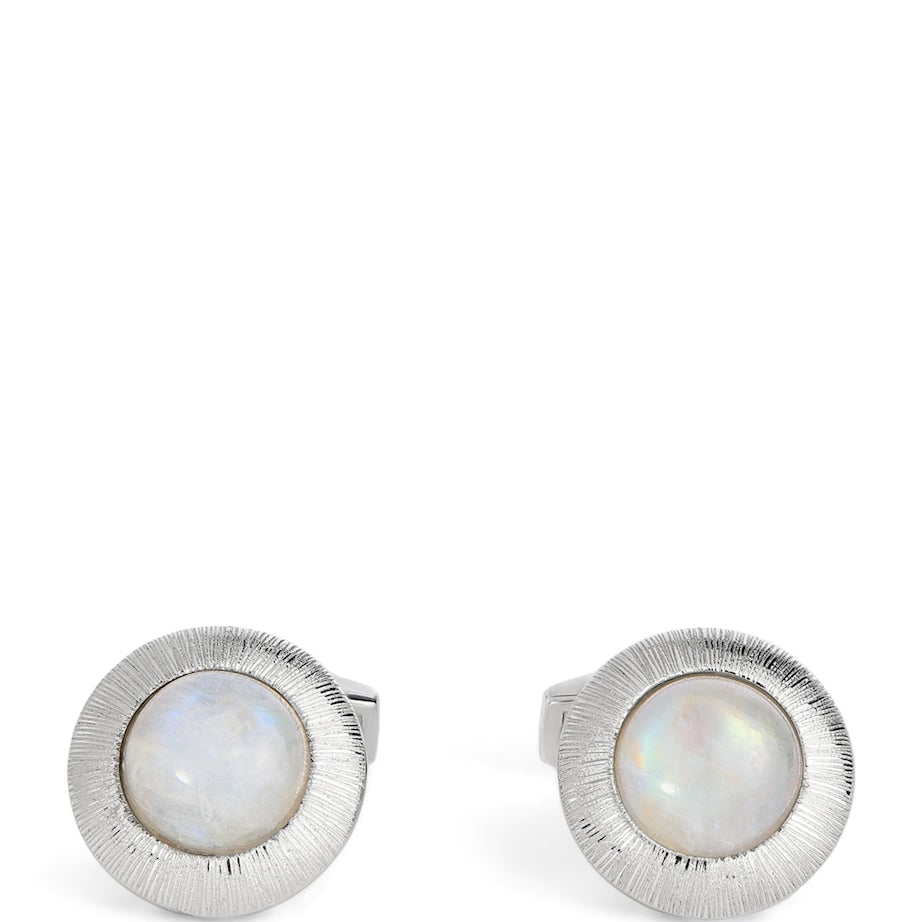 Rhodium-Plated Silver and Moonstone Graffiato Cufflink