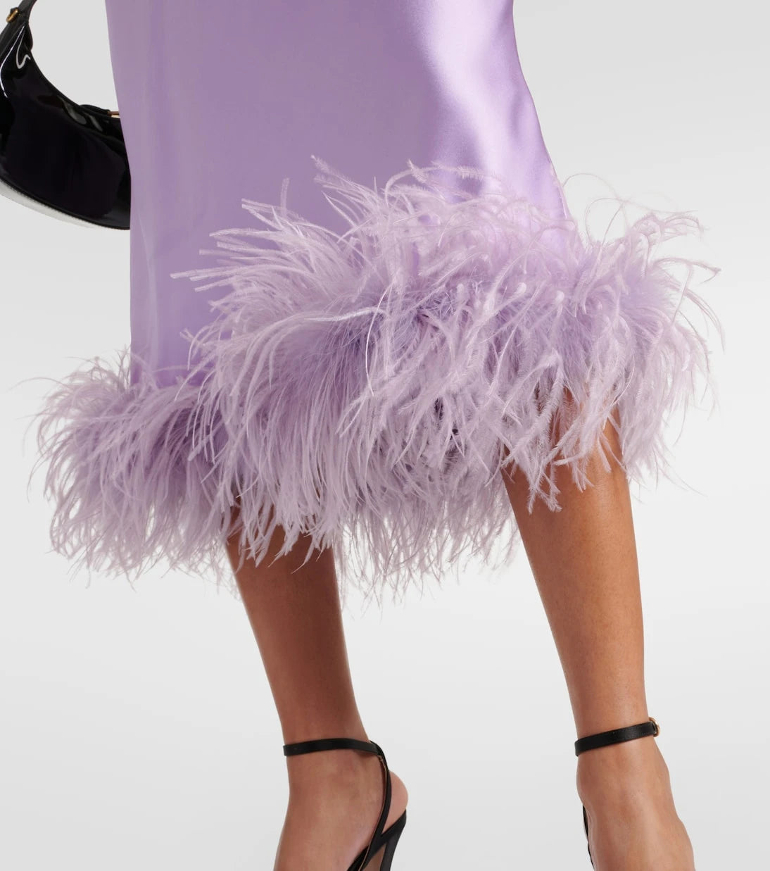 Miu Miu - Feather-trimmed satin midi skirt