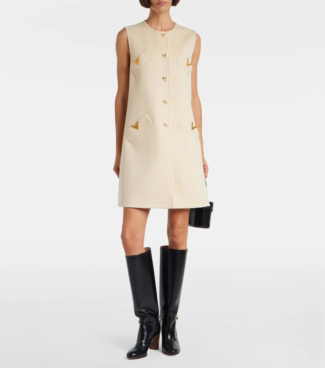 Valentino - VGold wool and cashmere minidress