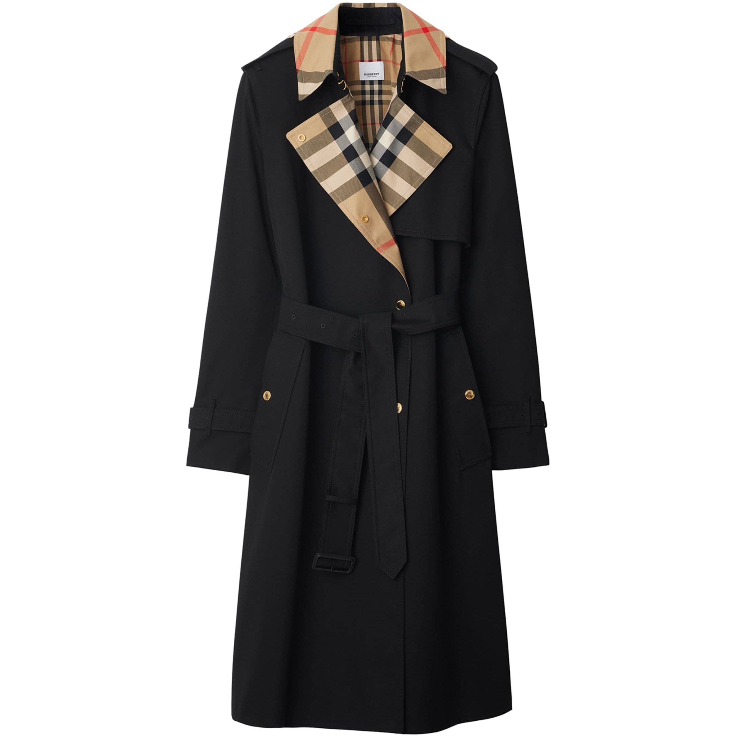 Burberry Black Long Check Gabardine Trench Coat