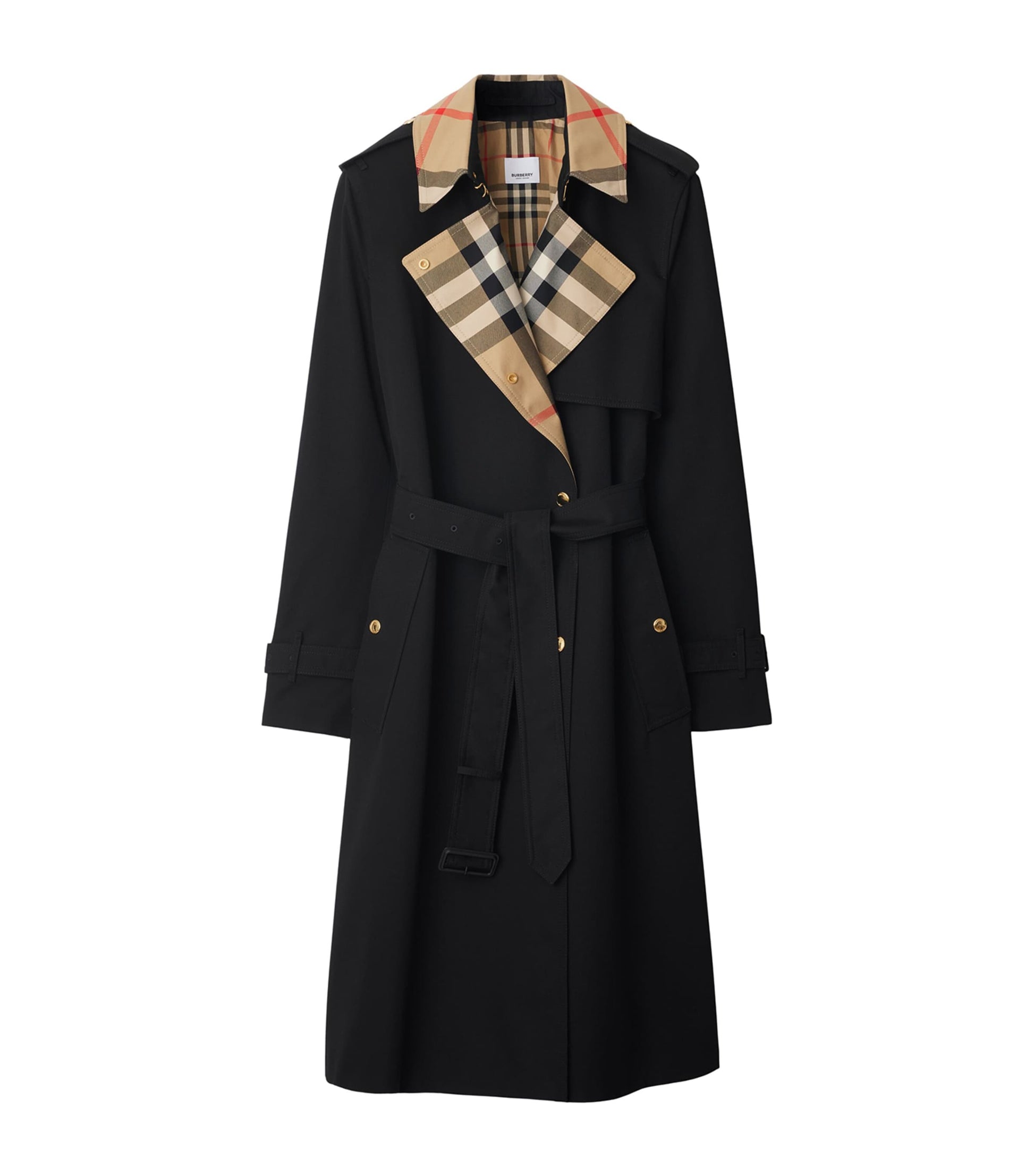 Burberry Black Long Check Gabardine Trench Coat
