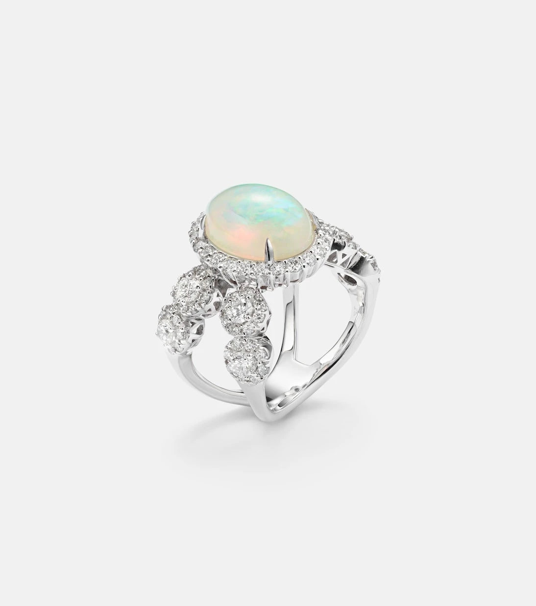 Yeprem - Reign Supreme 18kt white gold ring with diamonds and opal
