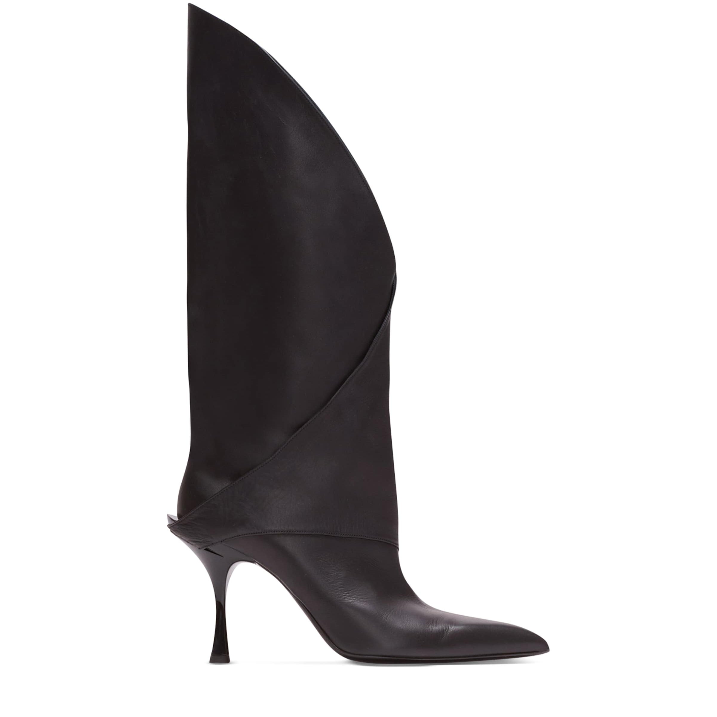 Black Leather Twist Heel Boots 95
