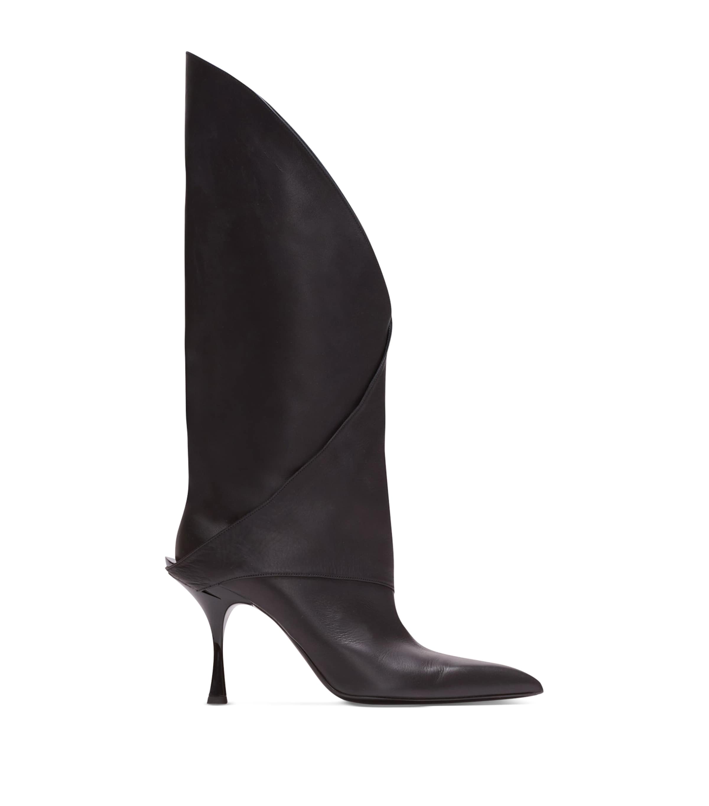 Black Leather Twist Heel Boots 95