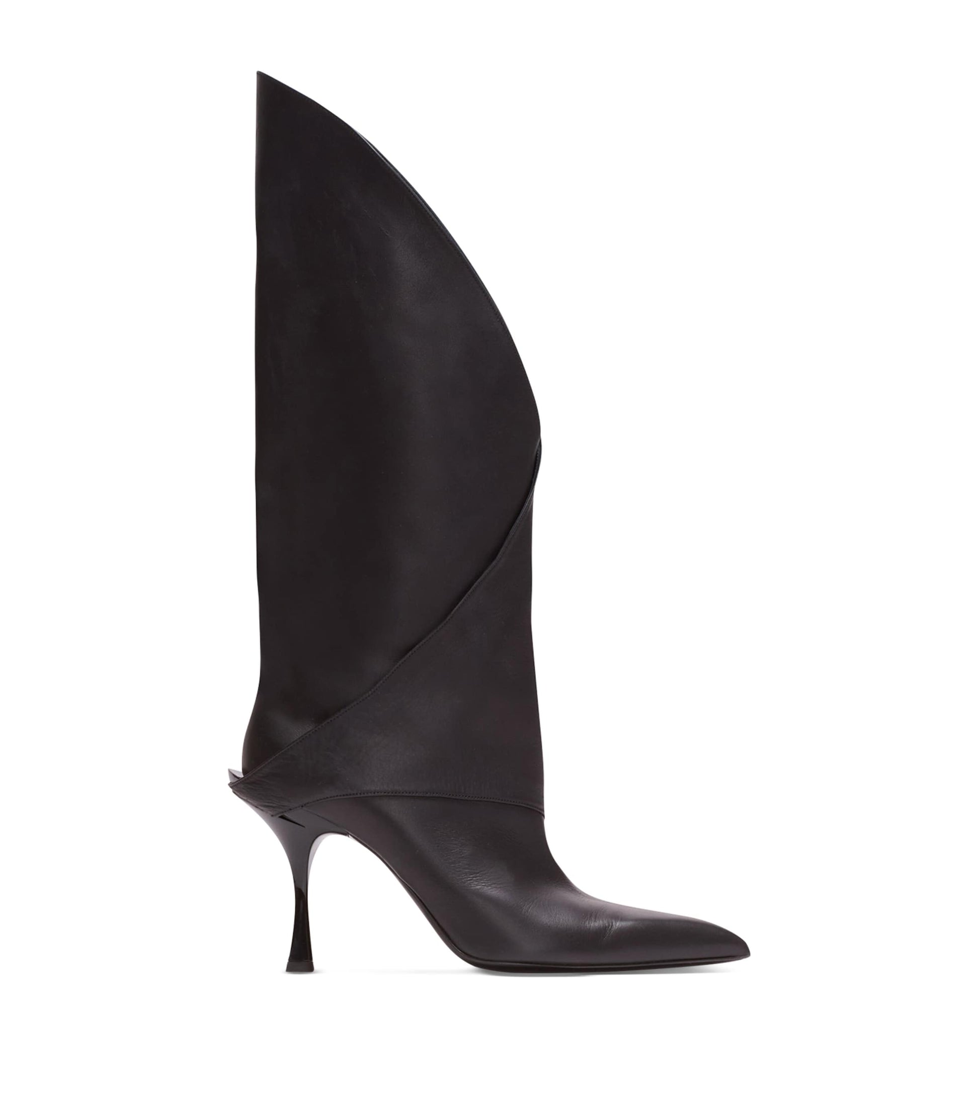 Black Leather Twist Heel Boots 95