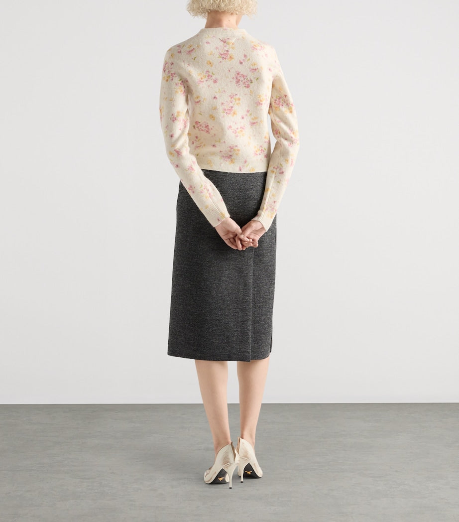 Prada Pink Wool-Blend Floral Cardigan