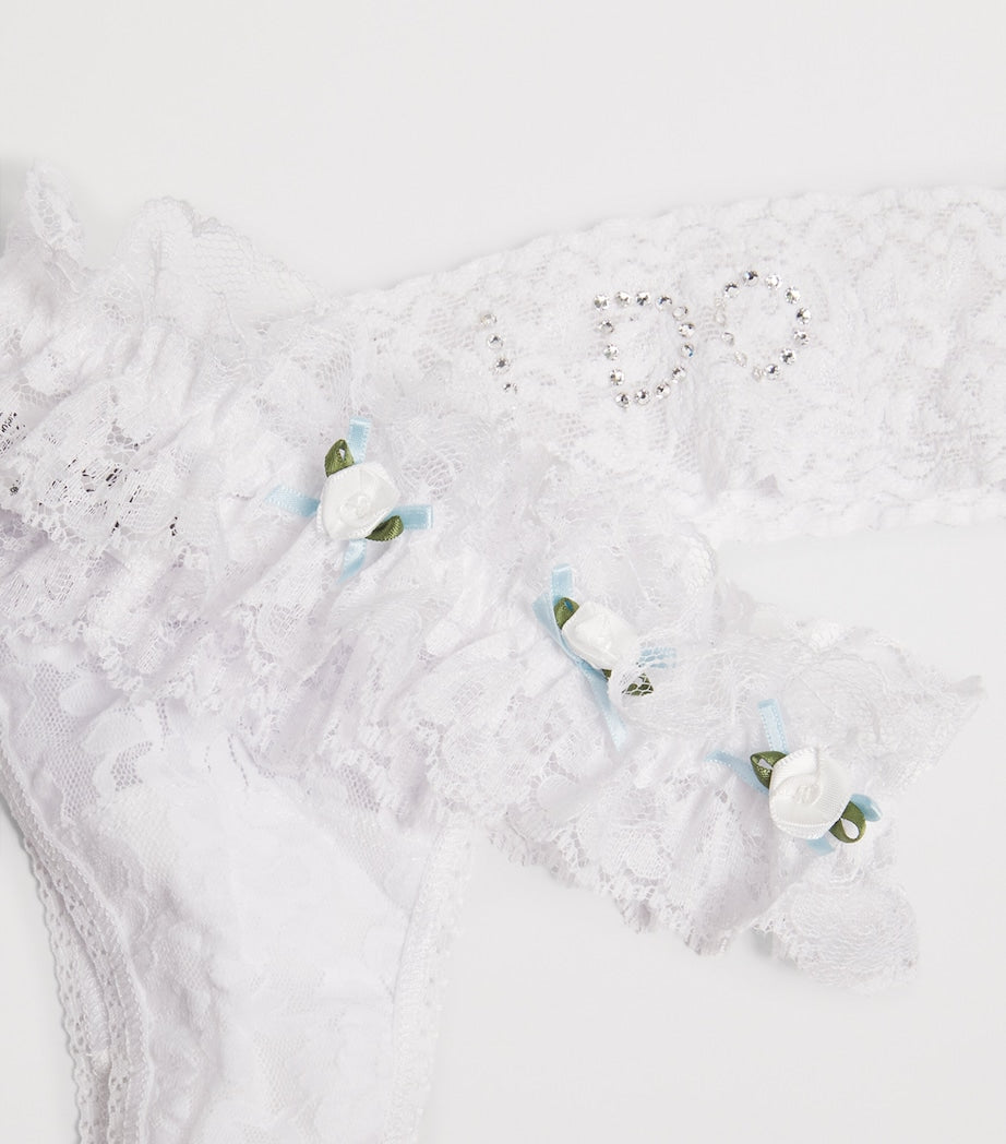 I Do Original Rise Thong & Garter Set WHITE/BABY BLUE