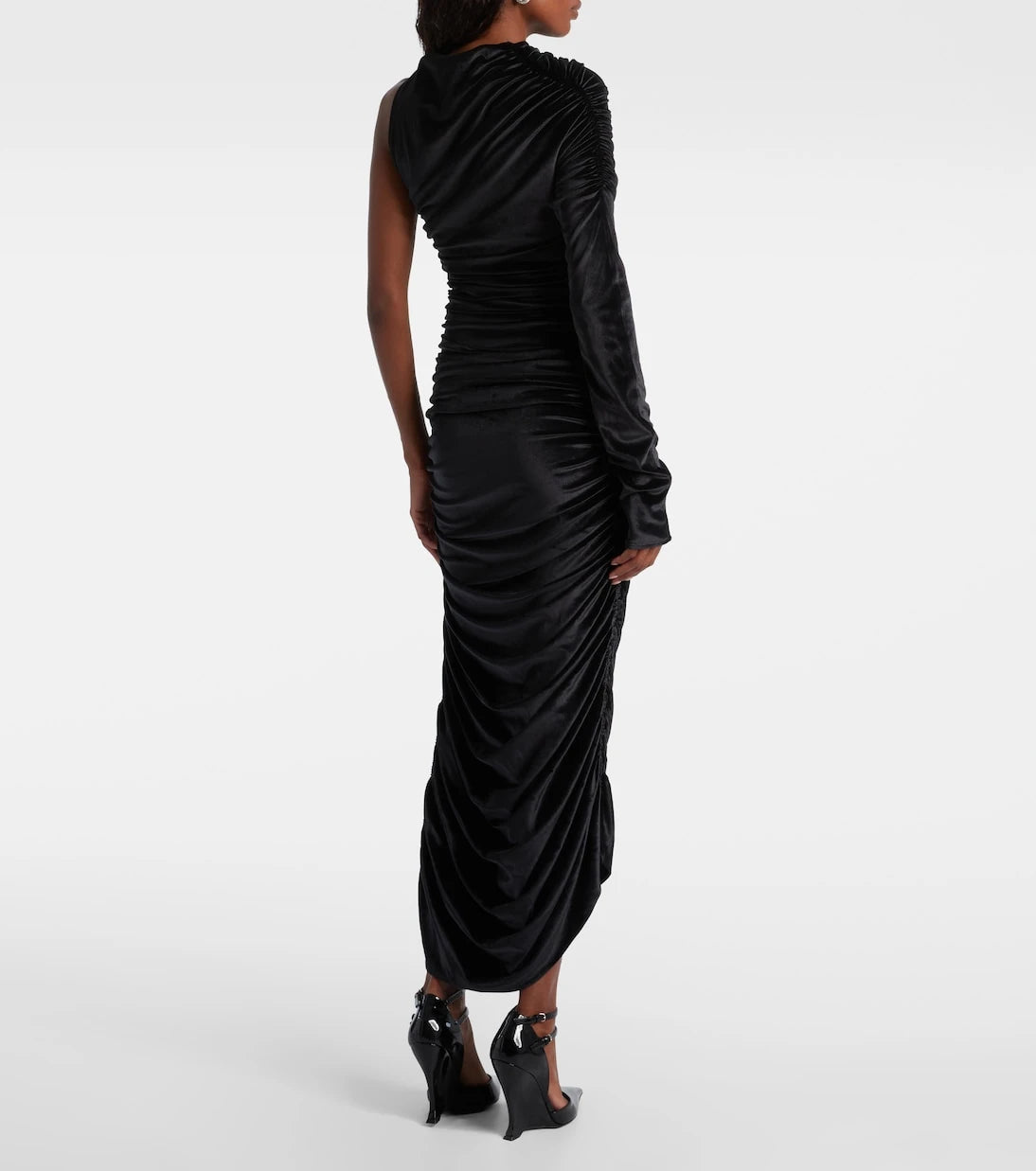 Mugler - فستان ماكسي مخملي بكسرات غير متماثلة