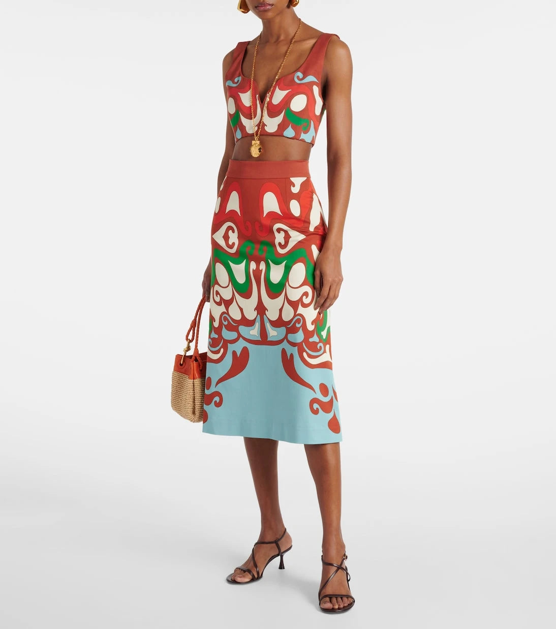 La DoubleJ - Baia printed cotton-blend midi skirt
