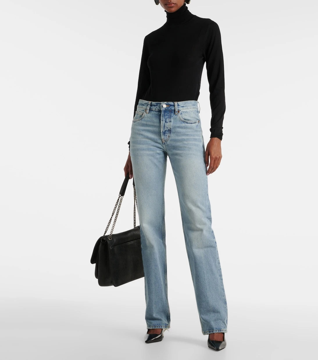Saint Laurent - بنطلون جينز "نيكو" بقصة مستقيمة وخصرٍ عالٍ