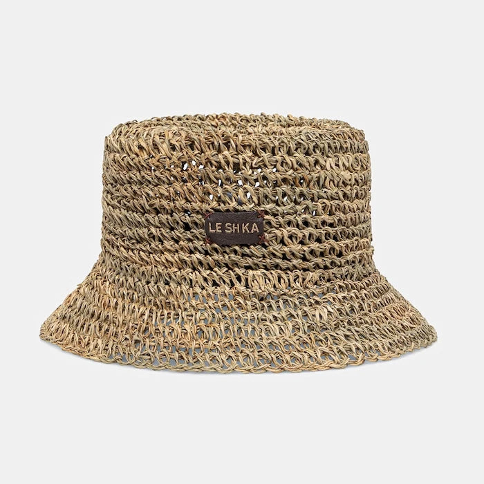 LE SH KA başlık örgü kumaştan kadın hasır şapka Straw Bucket Hat vol2