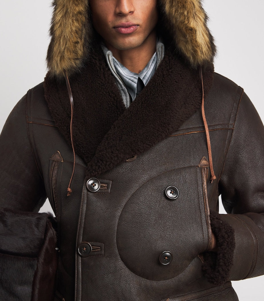 Polo Ralph Lauren Brown Leather-Shearling Aviator Coat