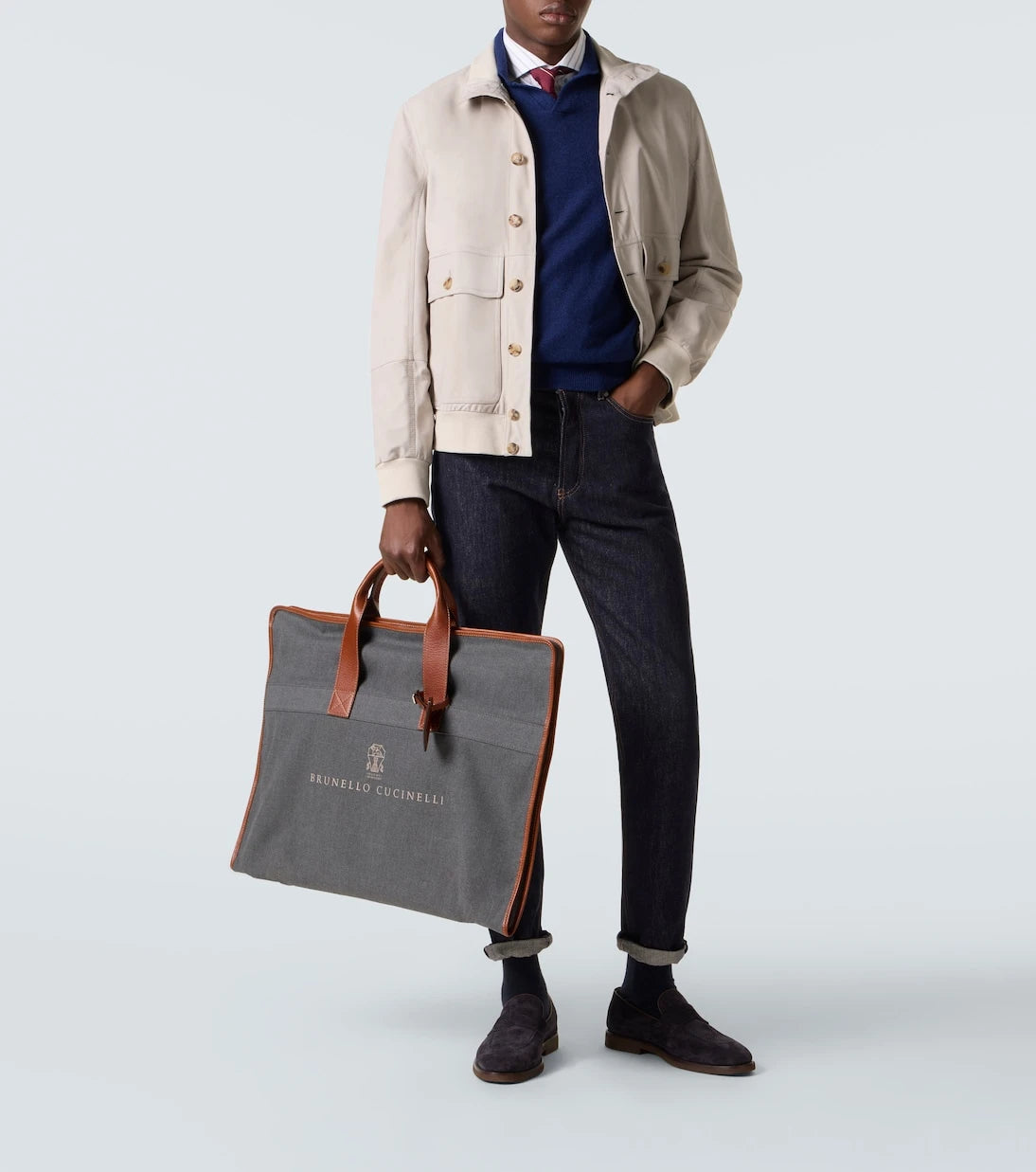 Brunello Cucinelli - Leather-trimmed canvas garment bag
