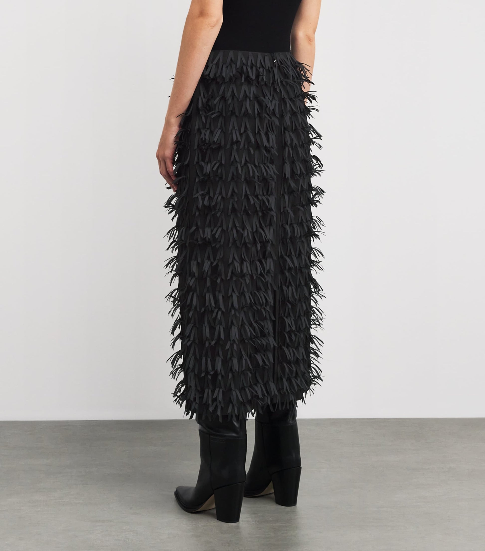 Black Ribbon Fringe Midi Pencil Skirt