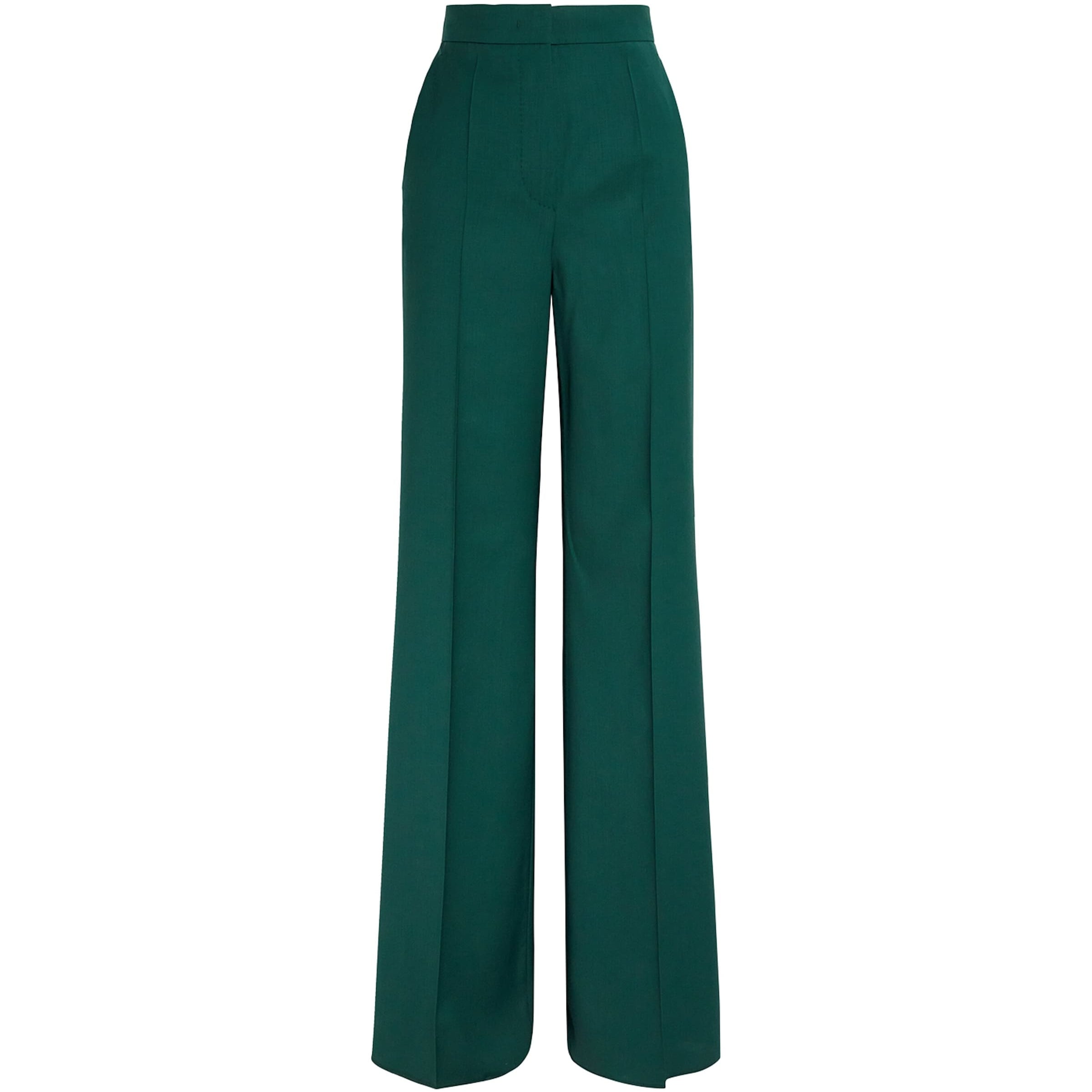 Green Virgin Wool Wide-Leg Trousers