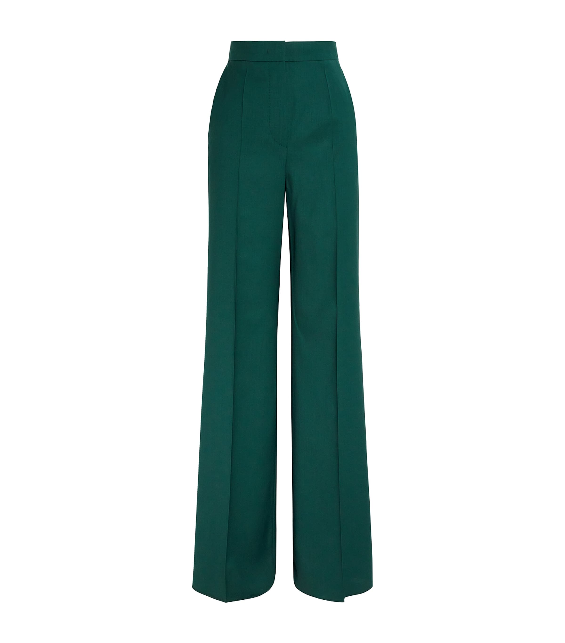 Green Virgin Wool Wide-Leg Trousers