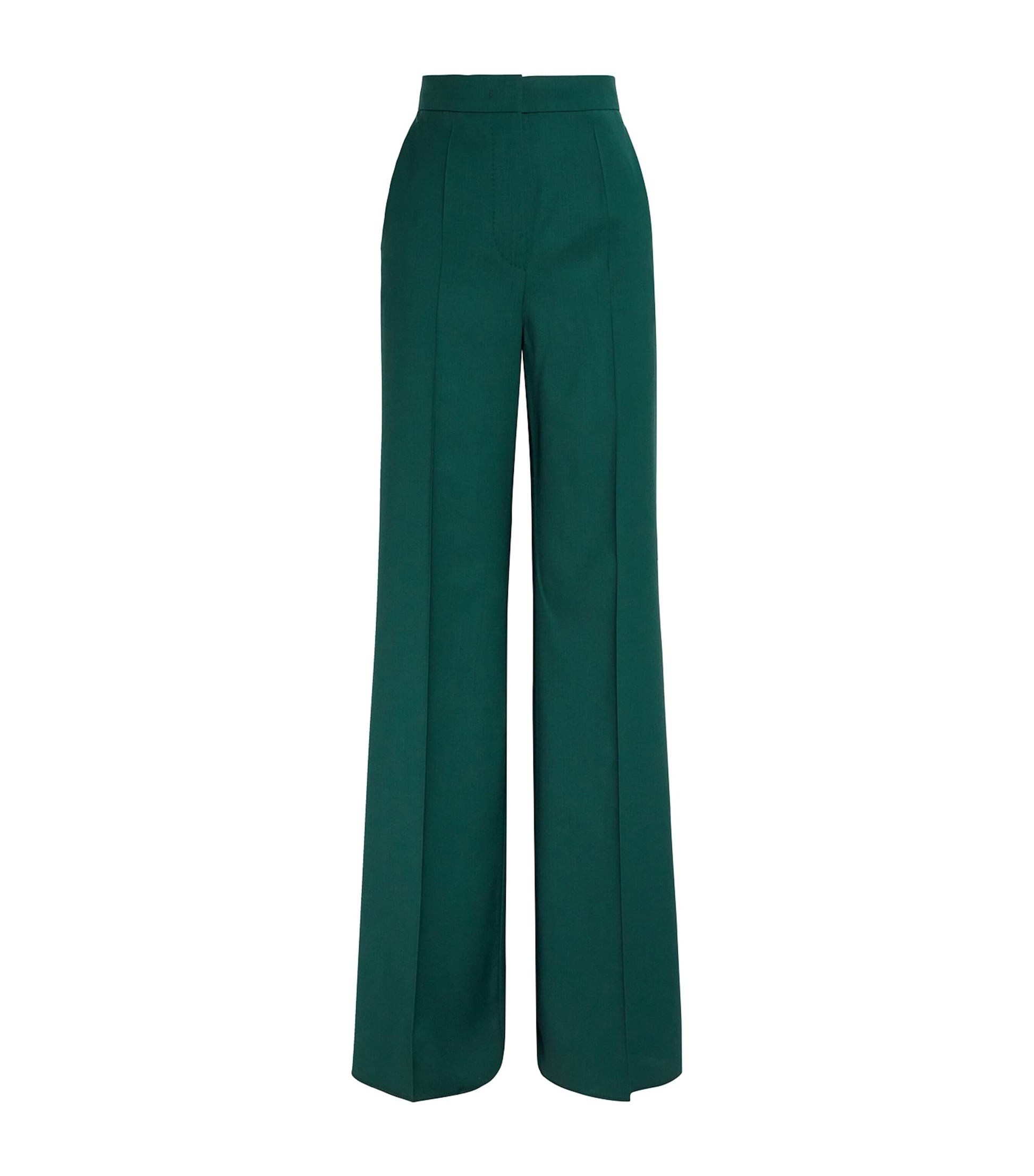 Green Virgin Wool Wide-Leg Trousers