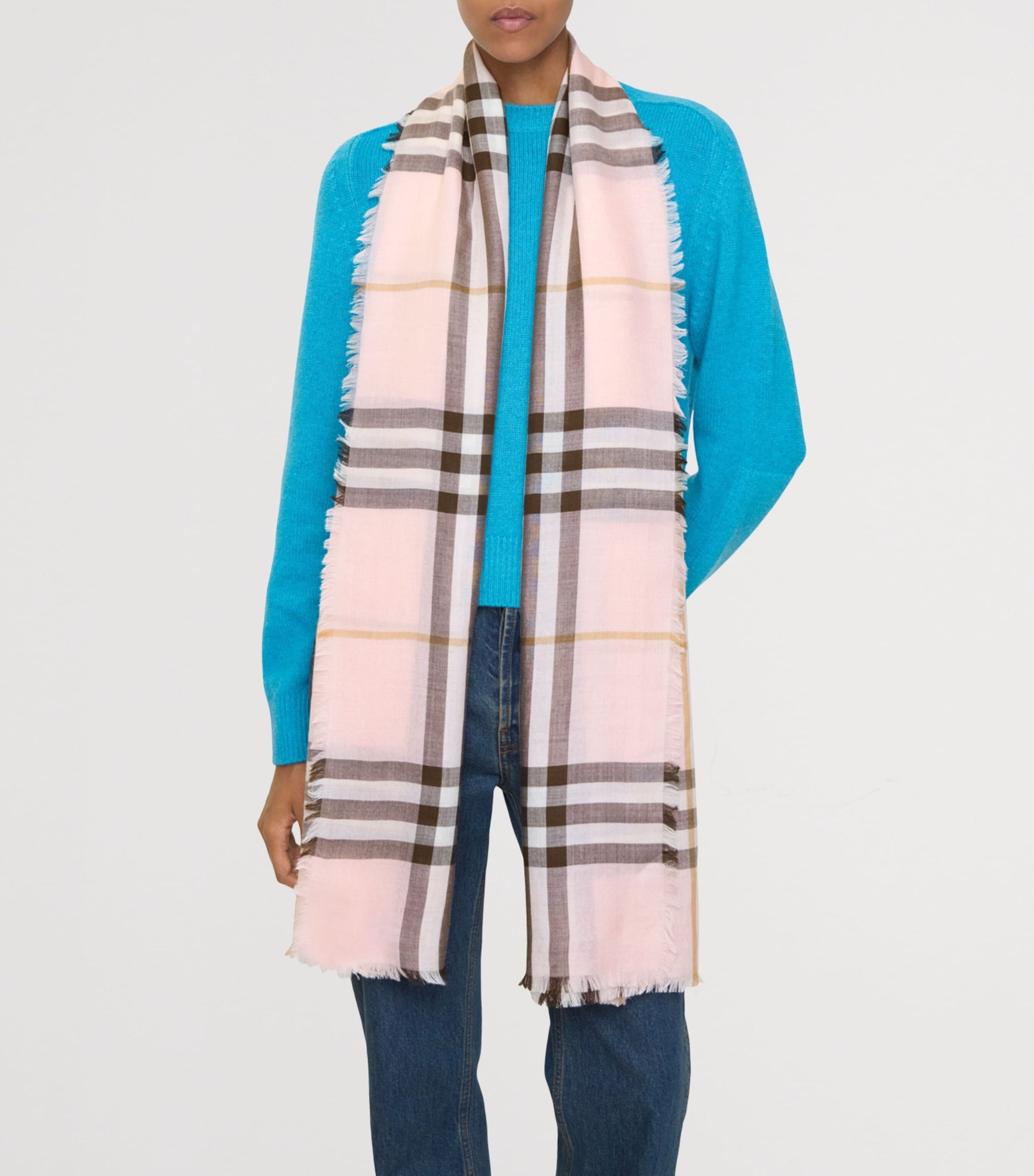 Burberry Pink Wool-Silk Reversible Check Scarf