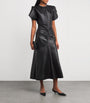 Leather Gathered Waist Midi Dress