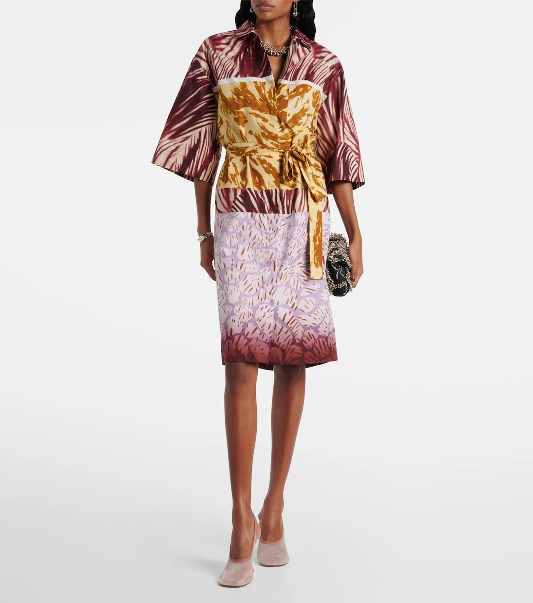 Dries Van Noten - فستان قميص من قطن البوبلين المطبوع