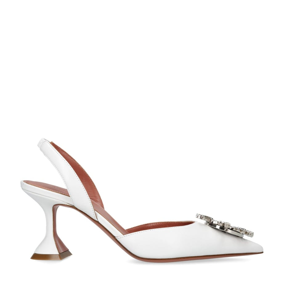 White Leather Begum Slingback Pumps 70