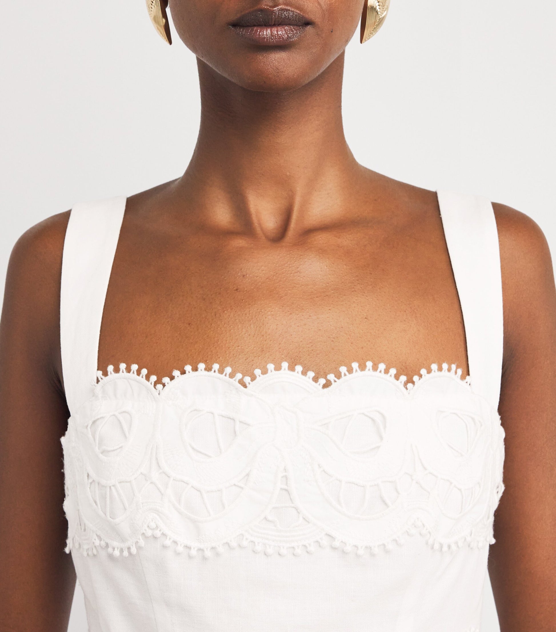 Self-Portrait Lace-Insert Belted Midi Dress WHITE